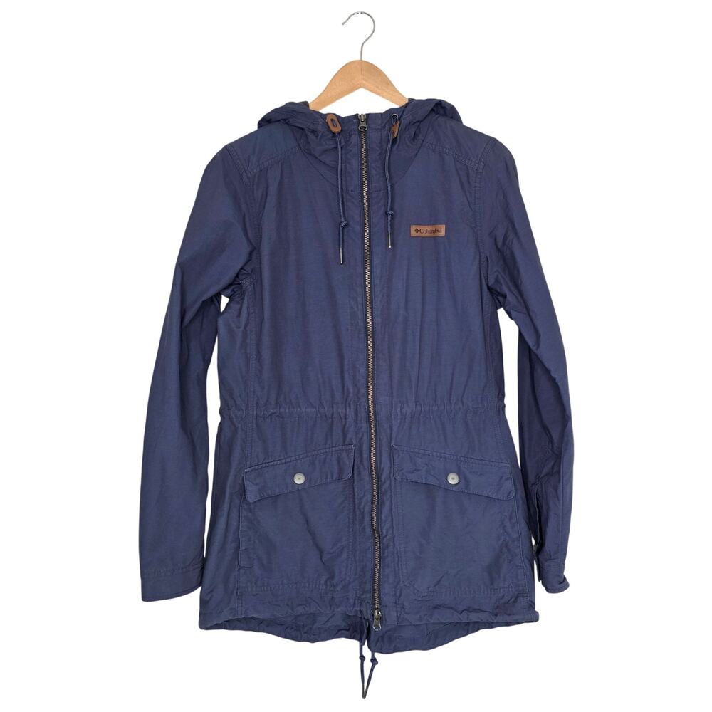 Columbia Navy Blue Hooded Utility Jacket Anorak Parka Drawstring Waist Coat